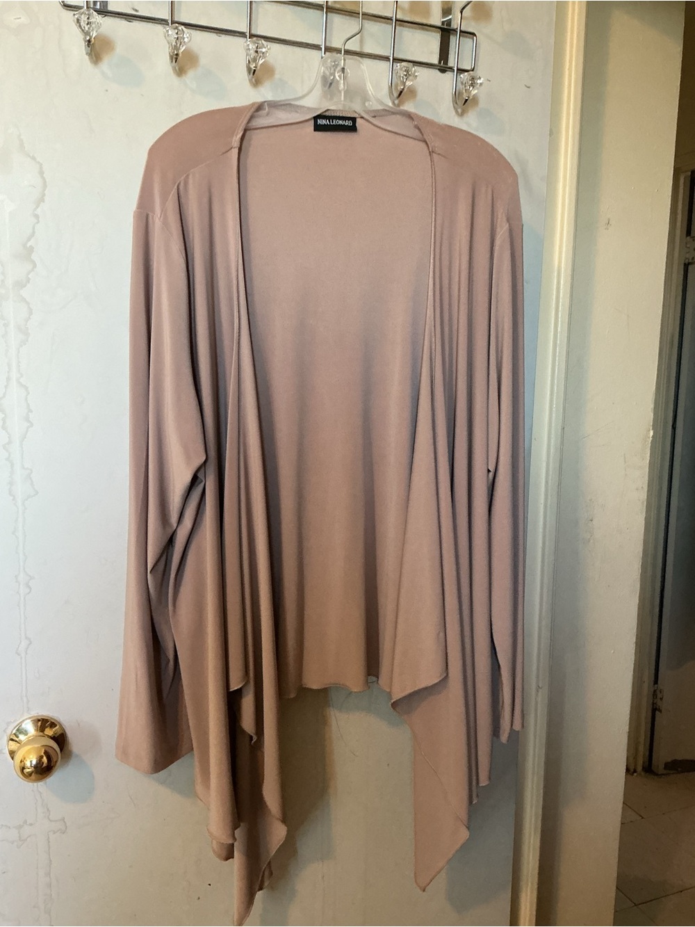 Taupe Open-Front Draped Women's Cardigan Sweater